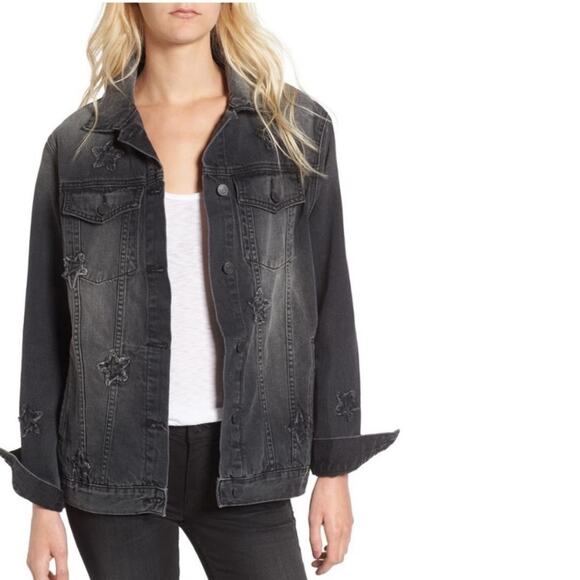 Rails Oversized Star Patch Faded Denim Jacket Black Womens Size Small - Picture 5 of 7
